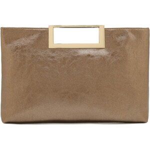 Women's Brown Vegan Leather Metal Handle Chain Strap Fashion Stylish Clutch